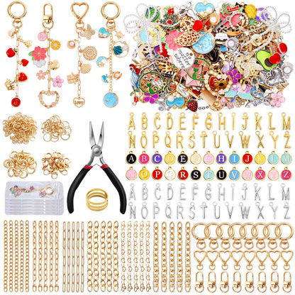 Wurosi 544Pcs Charms Lip Gloss Keychain Making Kit, Bag Charm Kits with Key Chain Hooks, Charms, Chains, Jump Rings, Lobster Clasps, Plier, Gift Bags & Tools, DIY Craft Supplies, Valentines Gifts