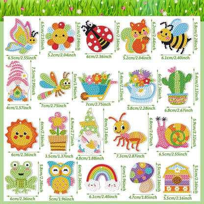 Inbagi 20 Pcs Summer Diamond Painting Keychain Kits 5d DIY Summer Diamond Art Animal Bee Frog Sun Ornaments Hanging Crafts for Family Decor Seasonal Gifts