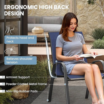 Patio Dining Chairs Set of 4, Outdoor Stackable Dining Chairs High Back for All Weather, Patio Furniture for Backyard, Porch, Garden, Pool Deck (Blue)