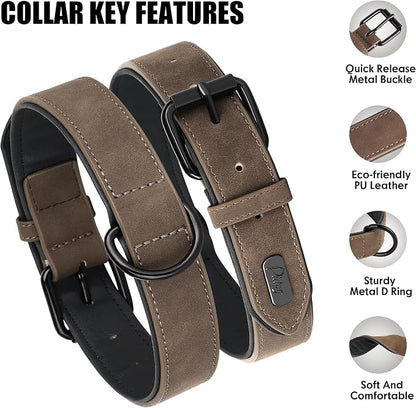 Didog Soft Padded PU Leather Dog Collar, Breathable and Adjustable Dog Collar for Large Dogs, Comfortable for Daily Walk, Brown, XL Fit Neck 18-22"(45-71 lbs)
