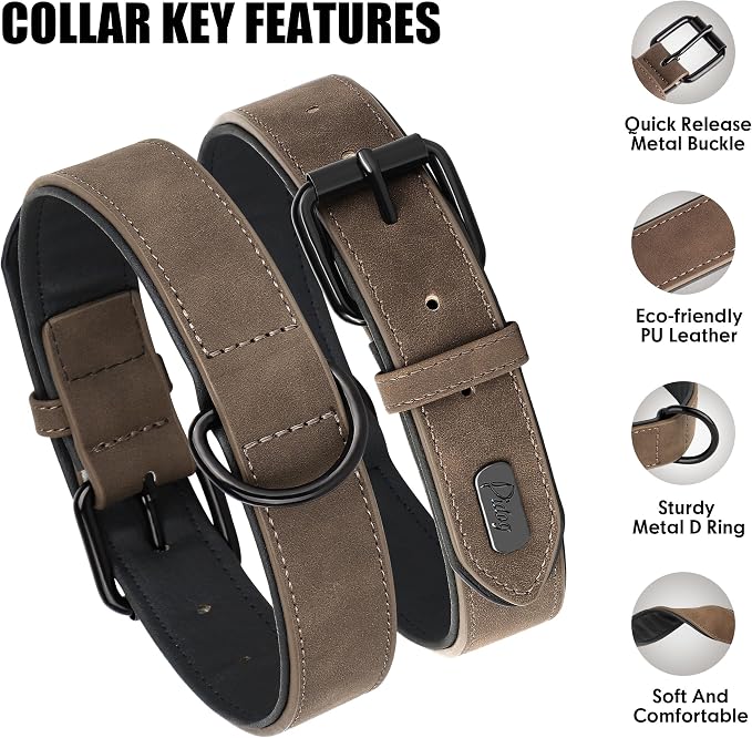 Didog Soft Padded PU Leather Dog Collar, Breathable and Adjustable Dog Collars for Small Dogs, Comfortable for Daily Walk, Brown, M Fit Neck 11-14"(10-20 lbs)