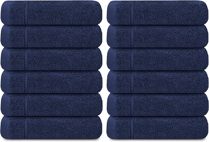 Tens Towels Pack of 12 Washcloths, 12 x 12 Inches, Lighter Weight, Quick to Dry