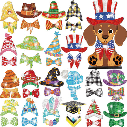 DoubleFill 42 Pcs Summer Diamond Kits 4th of July Interchangeable Wooden Table Decorations DIY Summer Holiday Party Seasonal Tiered Tray Art Decor Diamond Painting Magnets(Dog)