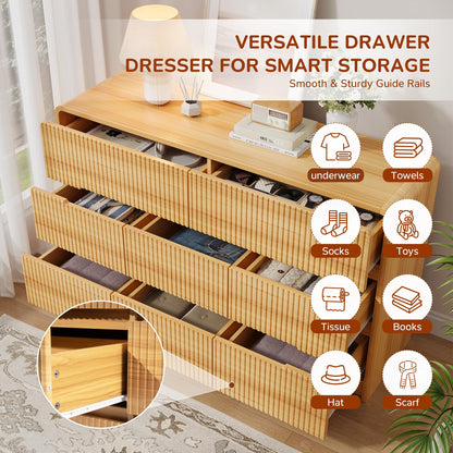 OtterOasis Fluted 8 Dresser for Bedroom, Drawer Dressers for Closet 53" Wide Large Wood Dresser Modern TV Stand, Wooden Clothes Storage Organizer Chest of Drawers for Living Room Hallway Entryway