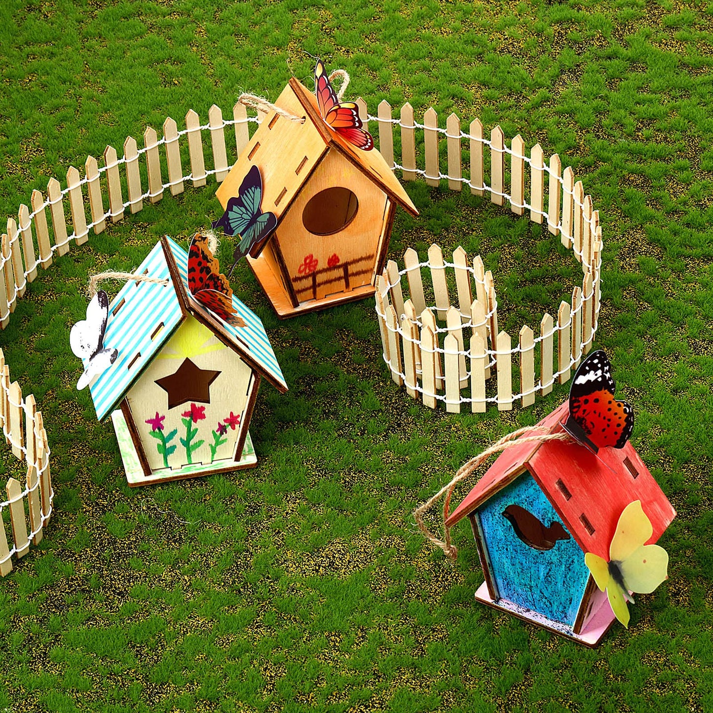 Outus 24 Pcs Wooden DIY Birdhouse Kits for Kids to Build, 4 Shapes Birdhouse Kit Wooden Unfinished with Butterfly Sticker for Boy Girl Arts Crafts(Vintage)