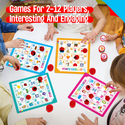 Alphabet & Phonics Bingo Game, 12 Bingo Boards ABC Letters, CVC Blends Words Phonetic Game, Letters Phonetic Awareness Early Educational Learning Toys - Ages 4 and up, Perfect for Classroom & At Home