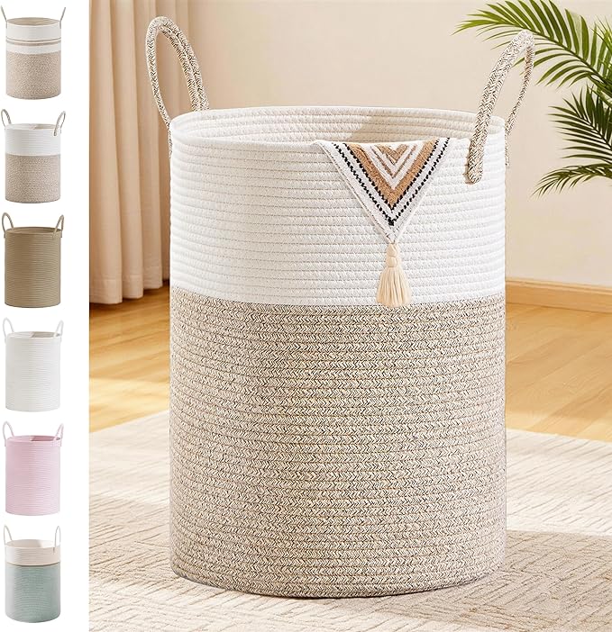 Tall Laundry Basket with Handles, 100L Portable Dirty Clothes Hamper, Boho