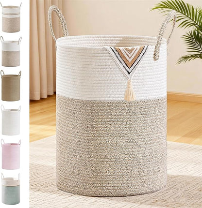 Tall Laundry Basket with Handles, 100L Portable Dirty Clothes Hamper, Boho