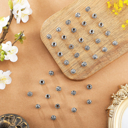 Hicarer 60 Pieces Silver Tone Spacer Loose Beads Hollow Filigree Tibetan Alloy Beads Spacer 10 mm Tiny Metal for Life Design DIY Jewelry Craft Making Necklace Bracelet Supplies