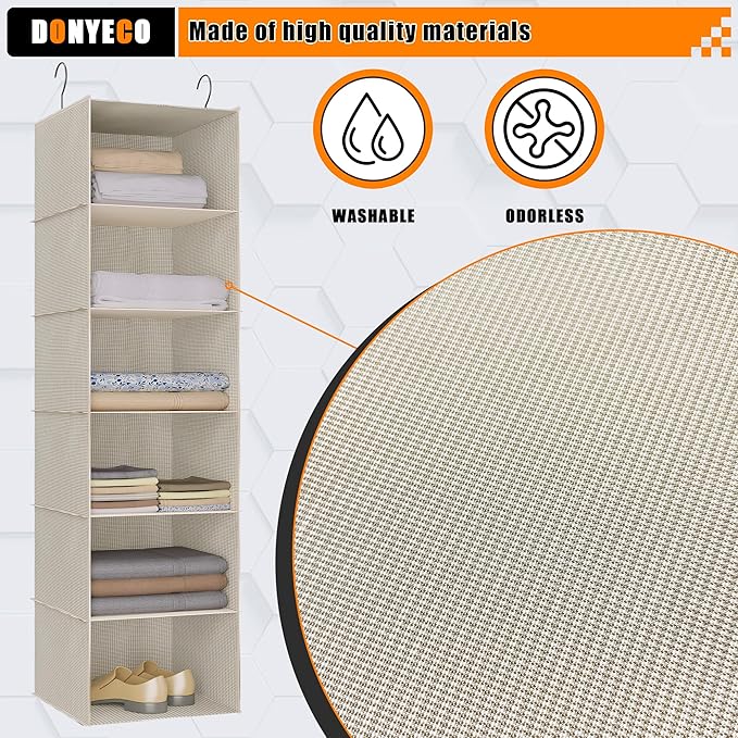 Hanging Closet Organizer, Easy Mount Foldable 6-Shelf Hanging Closet Wardrobe