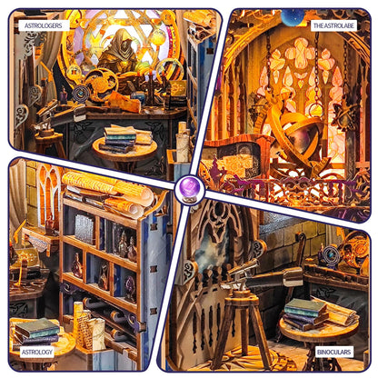 Spilay Book Nook Kits for Adults,Starmap Secrets DIY Miniature House Kit with LED Light, 3D Wooden Puzzle Mini House Building kit for Bookshelf Decor, Desk Decor, Gift for Readers, Teens & Adults