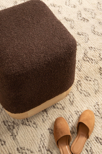Kate and Laurel Sabri Square Upholstered Ottoman with Mango Wood Base, 16 x 16 x 18, Soft Brown and Natural, Modern Boucle Living Room Ottoman Foot Rest for Apartment or Dorm Room Decor