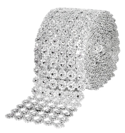 Mandala Crafts Flower Pattern 4 in 10 Yds Silver Bling Wrap Rhinestone Mesh Ribbon – Crystal Diamond Wrap Rhinestone Strips Roll for Crafts Wedding Event Decoration