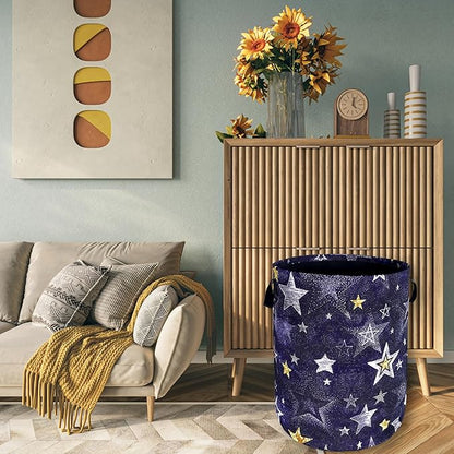 Stars Print Blue Jean Design Laundry Basket Foldable Funny Laundry Hamper