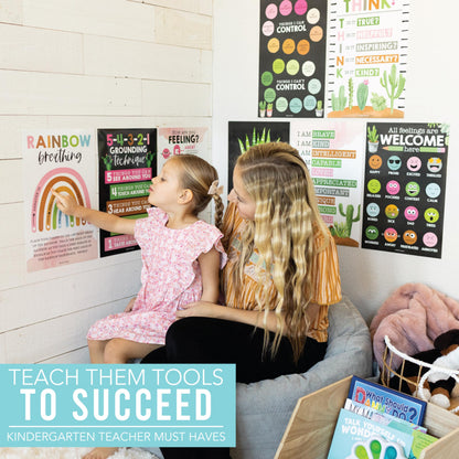 Hadley Designs 8 Calming Corner Posters for Classroom Must Haves -Calm Down Corner Supplies with Emotions Chart,School Counselor Mental Health Poster,Feelings Chart For Kids, Farmhouse Classroom Decor