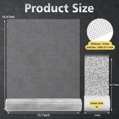 Sculpting Wire Mesh Roll 15.7 X 196.8 Inch, Aluminum Wire Mesh with 2 Rolls Plaster Cloth for for Art and Crafts Sculpture Projects, Moldable Sculpting Mesh for Sculpture Clay, DIY Home Decoration