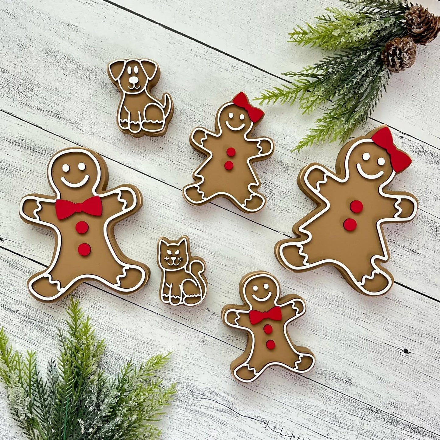 Wooden Gingerbread Family Shelf Sitter, Chunky Wood Gingerbread Cutout, Christmas Decoration, Christmas Mantel Decor, ChristmasTable Decor (Small Girl)