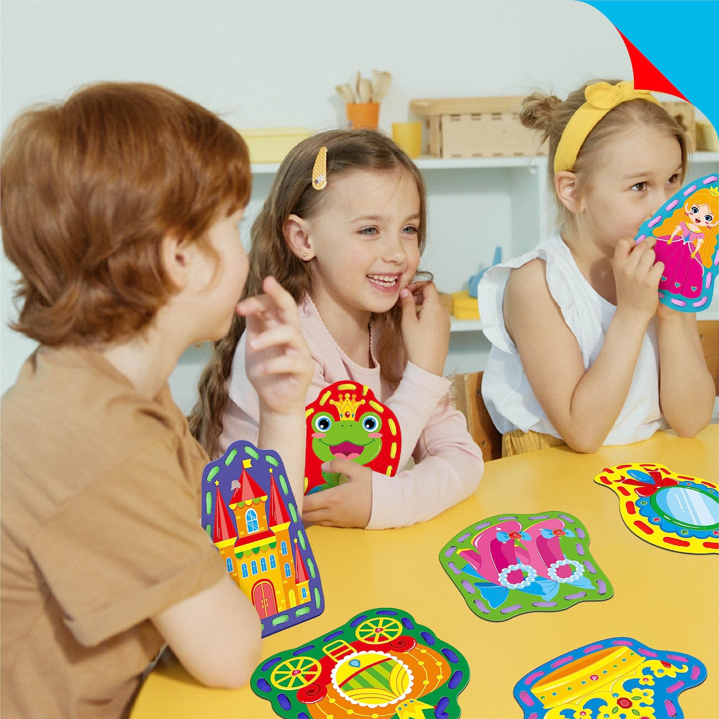 9 Pieces Kids Lacing Cards, Double Sided Sewing Cards in 9 Princess Theme Cards with 9 Colorful Laces, Imagination Development Lacing Toys Games for Children Educational and Learning Activity