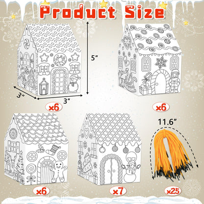 80UncleKimby 25Sets Christmas Gingerbread House Coloring Kit Cardboard Houses to Color with Twines Xmas DIY Painting Arts Crafts Classroom Activities Holiday Party Favors Bulk