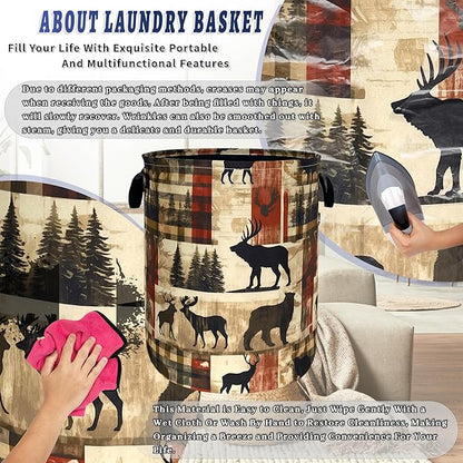 Deer Laundry Basket Portable Oxford Cloth Funny Retro Forest Animal Bears