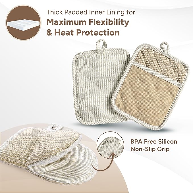 Casa Platino Mini Oven Mitts & Silicone Pot Holders, 4-Piece – Heat Resistant