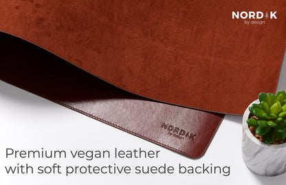 Nordik Leather Desk Mat - Whiskey Brown - Cable Organizer - Premium Mouse Mat & Desk Pad Protector - 35 X 17 Inch - Felt Vegan Leather - Large Office Mouse Pad & Blotter