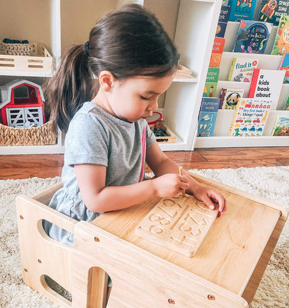 Montessori & Me Wood Number Tracing Board - Montessori Numbers and Shapes Complements Wooden Letter Tracing Board - Large Wooden Print Numbers for Toddler to Preschool