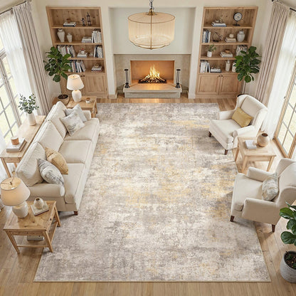 cotiled Abstract 8x10 Area Rug Soft Neutral Non Slip Carpet