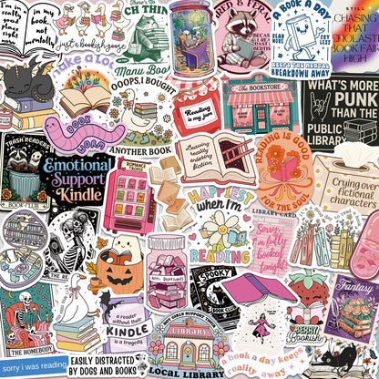 300 PCS Book Stickers for Kindle, Bookish Sticker Pack Reading Glitter Waterproof Vinyl Decals for Laptop, Ebook Readers, Water Bottles, Phone, Journal, Scrapbook, No Repeats (Holographic)