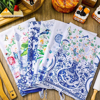 Geyoga 6 Pcs Spring Floral Kitchen Towels Flamingo Dish Hand Towels Sunflower