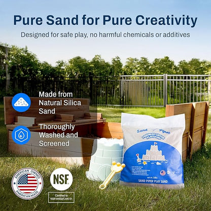 Sandpiper Multiuse Play Sand for Kids - 25 Lbs Indoor Outdoor Silica Sand for Sandbox, Craft Table, Sensory Bin Filler, & Building Beach Castles