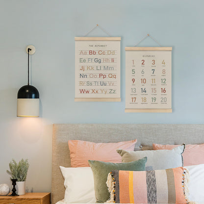 HRQKO Alphabet Numbers Poster Hanger Frame Set of 2, Nursery Wall Decor, ABC Banner Poster Wall Art with Wooden Frames, Alphabet Banner Wall Hanging Decor for Toddler Playroom Nursery, 12x16 Inch