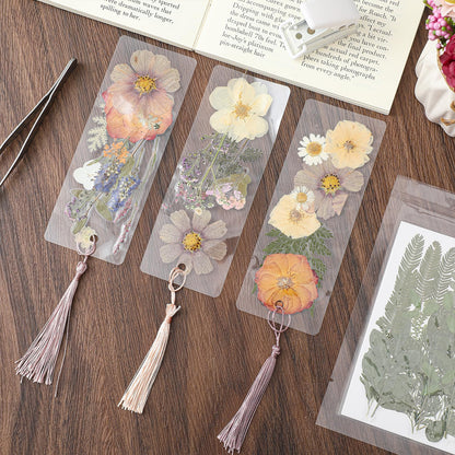 Fuyoooo 376 Pcs Dried Flower Bookmark Making Kit, DIY Bookmark Laminating Pouches with Tassels and Puncher, Handmade Craft Kit for Women, DIY Gifts for Book Lovers (Retro Color,2 x 6 Inch)