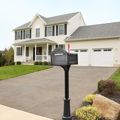Architectural Mailboxes 950020P-10 Centennial Post Mount Mailbox, Extra Large, Pewter | Galvanized steel build for outside with rust-resistant powder-coat finish and a magnetic door closure. USPS approved.