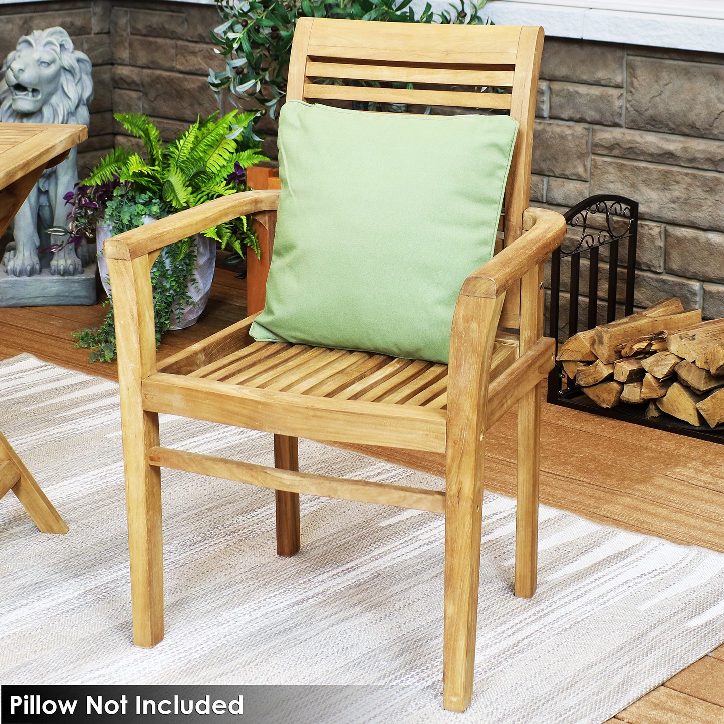 Sunnydaze Solid Teak Outdoor Dining Chair –Durable Wood Slatted Patio Chair with Arms for Backyard, Deck, & Patio - Light Brown Wood Stain Finish