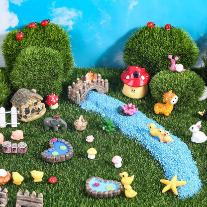 Modacraft 200Pcs Miniature Fairy Garden Accessories Including 100Pcs Fixed Pins, Fairy Garden Kit Fairy House Animal Figurines Mini Landscape for Garden Dollhouse Potted Plant Bonsai Terrarium Décor