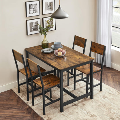 VASAGLE Dining Chair Set of 2, Rustic Wood Chairs with Metal Steel Frame, Easy to Assemble, Comfortable Seat, Modern Farmhouse Chair for Kitchen, Bedroom, Living Room, Rustic Brown and Ink Black