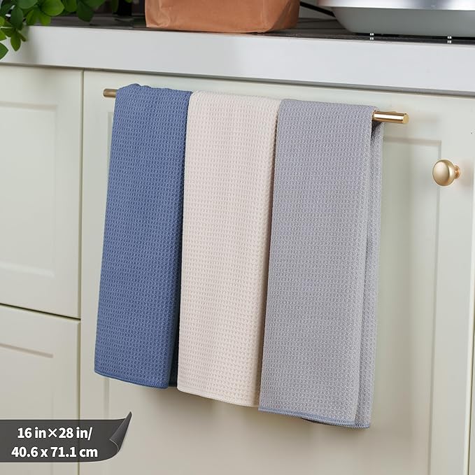 POLYTE Premium Microfiber Kitchen Dish Hand Towel Waffle Weave 12 Pack