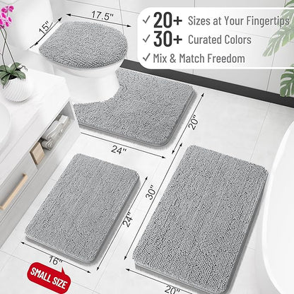 OLANLY Bathroom Rugs 35x24, Extra Soft Absorbent Chenille Bath Rugs, Rubber Backing Quick Dry, Machine Washable Bath Mats for Bathroom Floor, Tub and Shower, Home Decor Accessories, Light Grey