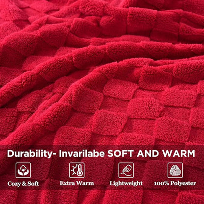 Zyrah Super Soft Throws for Couch Fleece Throw Blanket Lightweight Decorative Fuzzy Cozy Blankets for Sofa Chair Bed (B-Red, Twin(60"x80"))