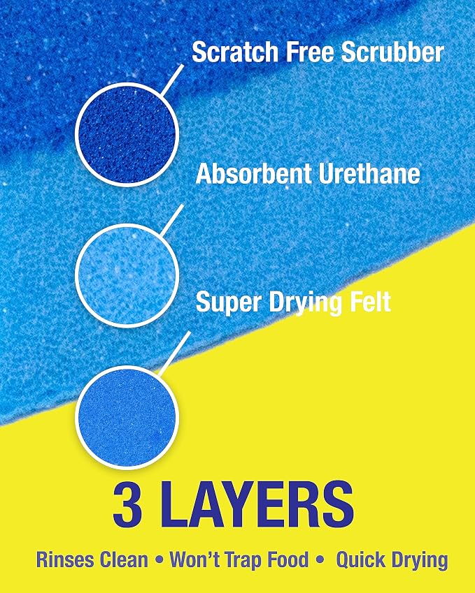 Non-Scratch Odor Resistant Scrub Sponge, Multi-Purpose Sponge for Kitchen and Household, Safe for Non-Stick Cookware (6 sponges)