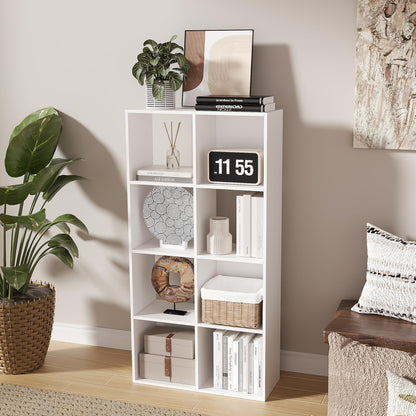 NewBeth 8-Cube Bookshelf, Tall Open Back Storage Shelves, Heavy Duty Wood Cubby Organizer for Small Spaces, Dorm Room Apartment Office, Unit for Book Toy Record Player Display (White, 8-Cube)