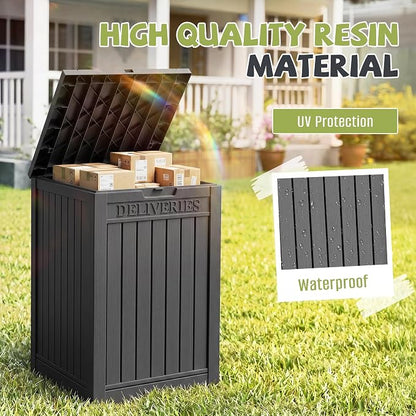 55 Gallon Outdoor Package Delivery Box Waterproof with Lockable, Weatherproof Secure Parcel Drop Box for Porch, Resin Outside Storage Boxes Black
