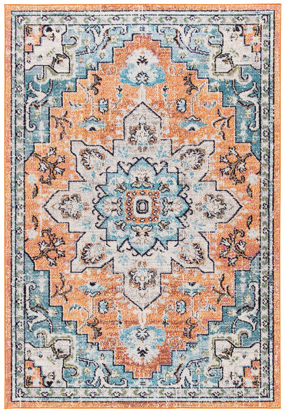 SAFAVIEH Area Rug 6x9 - Madison Collection - Orange & Teal, Boho Chic Distressed Medallion Design, Non-Shedding & Easy to Clean, Ideal for Living Room, Bedroom, Dining Space (MAD473P)