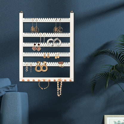 Wall Mounted Earring Organizer, Earring Holder Organizer Wall,Solid Wood Earring Hanging Jewelry Organizer and Storage, Wooden Necklace Holder, Earring Display for Studs, Dangling, Bracelet and Rings