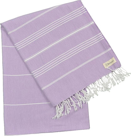 Bersuse Towels Anatolia XL Beach Blanket Throw Blanket Turkish Towel 100% Cotton Extra-Large Quick-Dry Lightweight Premium Peshtemal Towel - 61x82 Inches, Lilac
