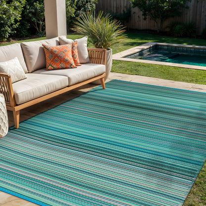 Rugshop Contemporary Stripe Reversible Crease-Free Waterproof Premium Recycled Plastic Outdoor Rugs for Patio,Backyard,RV,Deck,Picnic,Trailer,Beach,Camping Blue 5' x 7'