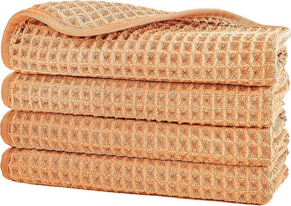 POLYTE 430 GSM Microfiber Lint Free Washcloth Face Towel, 13 x 13 in, 4 Pack