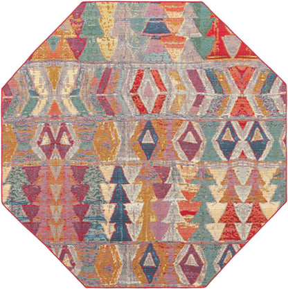 Unique Loom Outdoor Modern Collection Area Rug - Tamarindo (7' 1" Octagon Multi/Burgundy)