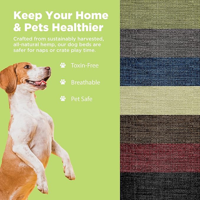 XX-Small - 18 x 12 x 4 - Cactus Premium Organic Hemp Dog Bed - CertiPUR Fill - Removeable Cover